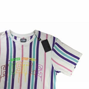 Unisex CSG Tagless Vertical Striped Hustle Colorful T-Shirt NWT, Large